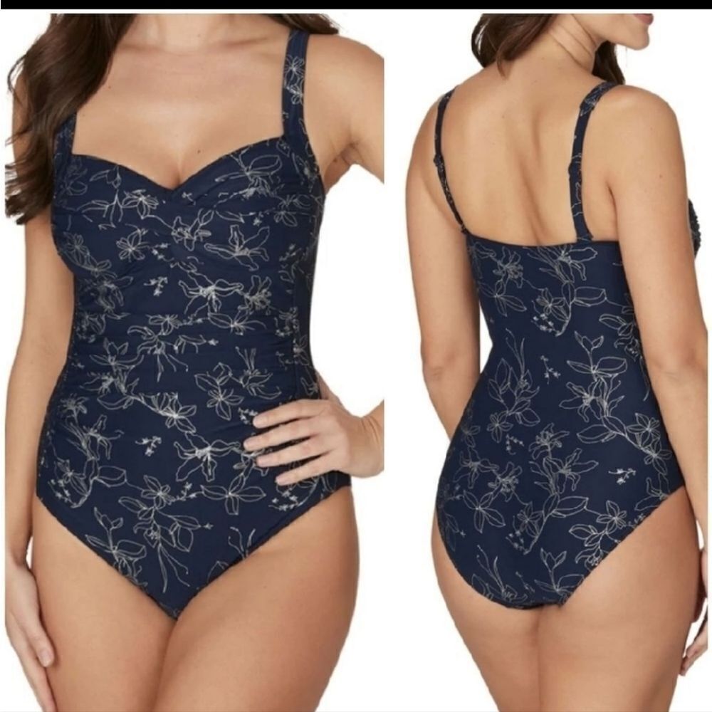 🆕️2023Nip Tuck Garden Line Foil Twist Front Tummy Control One Piece Swim…
